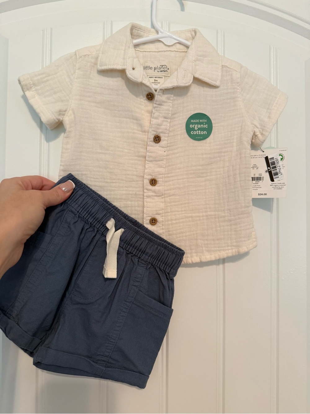 Little Planet Cream Button-Down Shirt and Navy Shorts Set